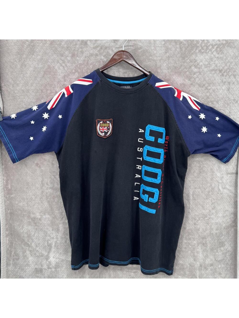 Coogi Shirt Mens 5XL Black Australia Flag Graphic Big Tall Cotton T-Shirt Y2K